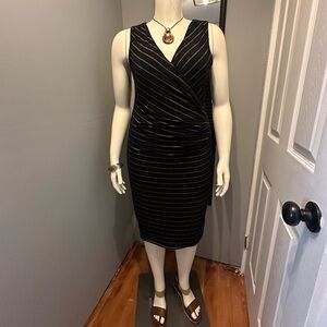 Navy blue & black wrap style dress w/ gold accents